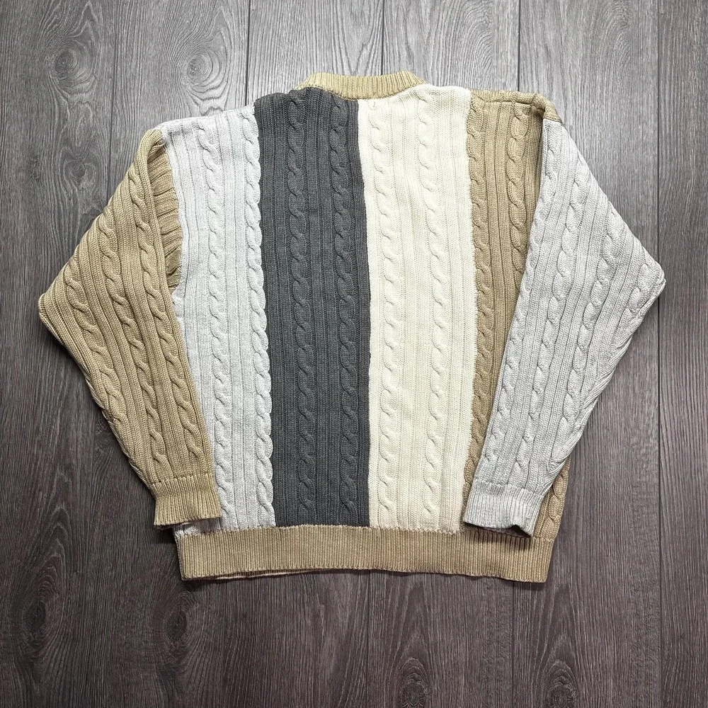 Vintage Izod Club Lacoste Cable Knit Sweater Medium 1990s Brown Grey Golf - Picture 5 of 8